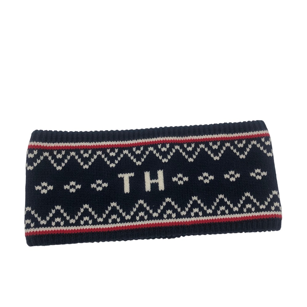 Tommy Hilfiger TH Fair Isle Knit Ear Warmer Headband Navy Blue Red Ski Winter